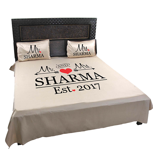 Customized Printed Mr And Mrs Bed Sheet Online For Couples